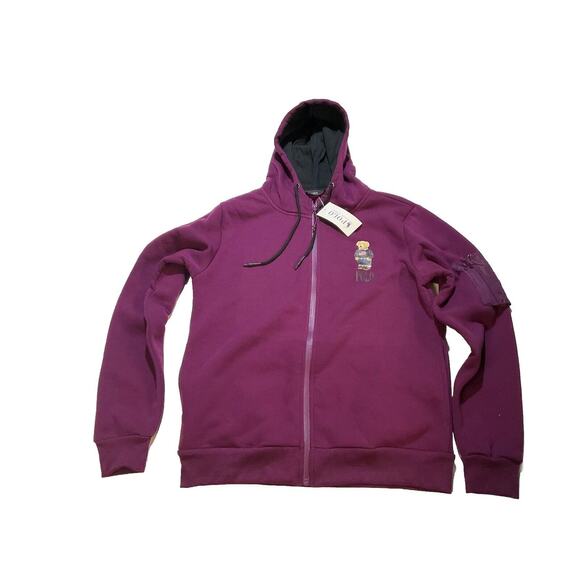 Polo Ralph Lauren Bear Purple Wine Maroon Fleece Hoodie NWT Size Large